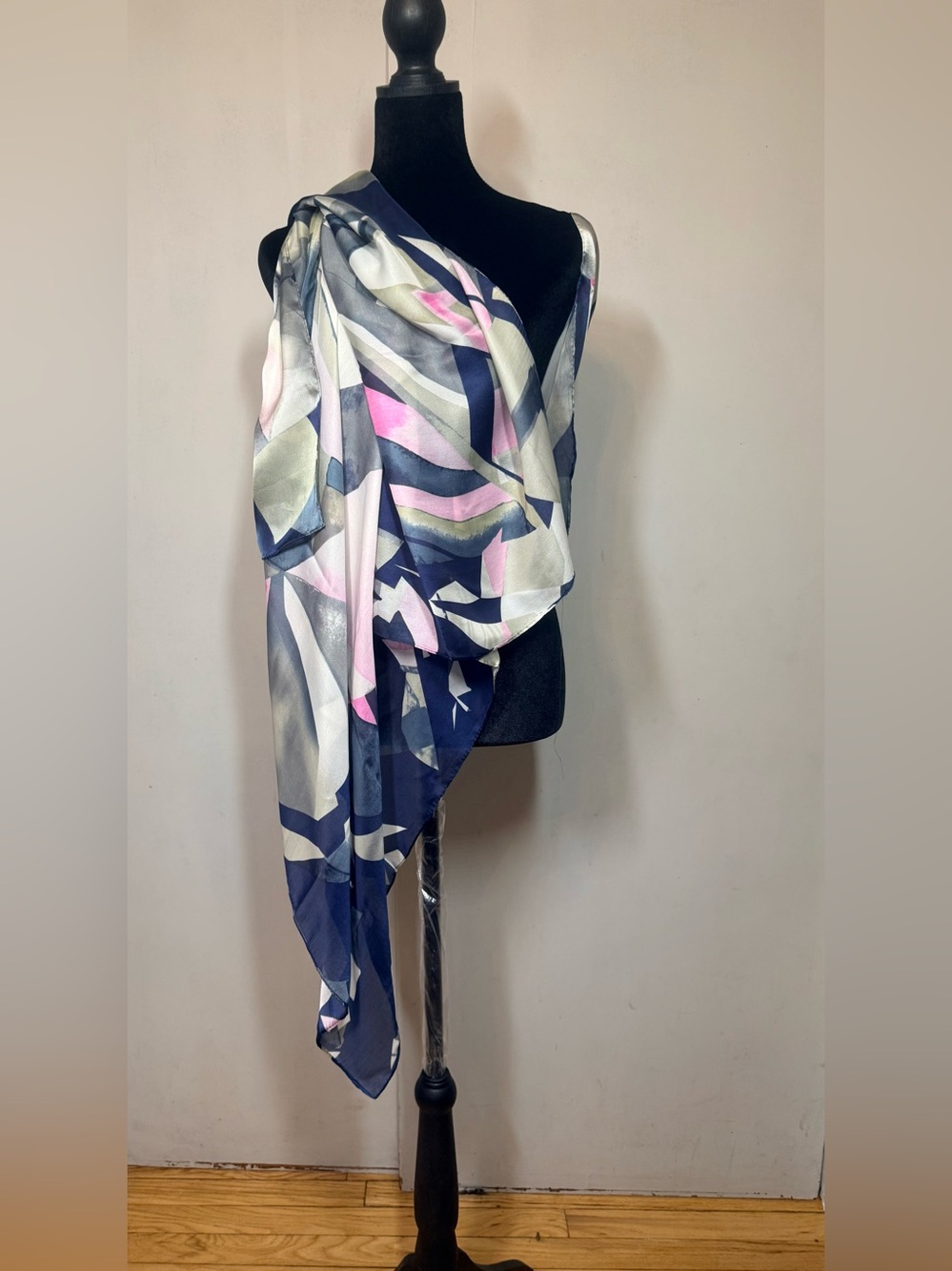100% Silk Abstract Pastel Scarf - Pink, Blue, Cream